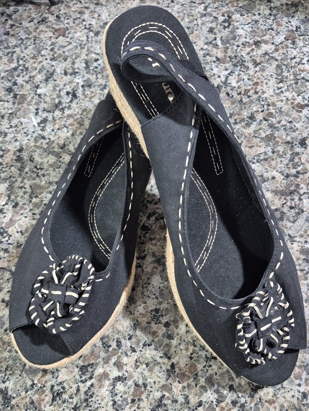 Naturalizer Black Canvas Espadrille Wedges with Knot Accent
